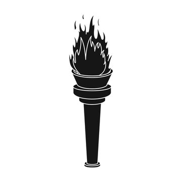 Street lamp in the form of a torch with an open fire.Lamppost single icon in black style vector symbol stock illustration web.