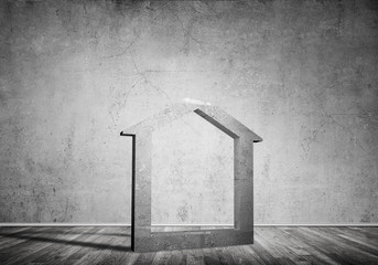 Conceptual background image of concrete home sign in room with w
