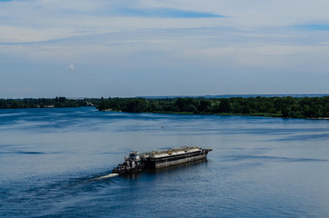 Oil product tanker barge on river Dnieper
