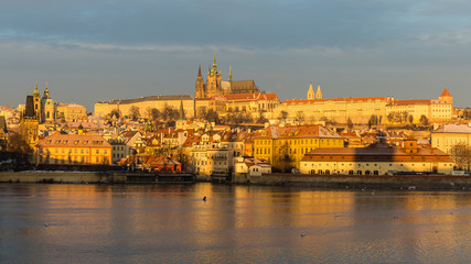 Charles bridge and Prague castle in winter, Prague, Czech Republic, Europe