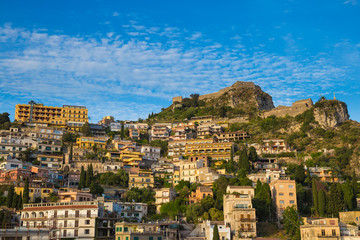 Fototapeta na wymiar Panoramic view on the pictoresque town of Taormina, Sicily, Italy