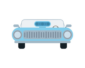 Front side of blue flat retro car with supercharger