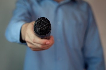 Interview with microphone.