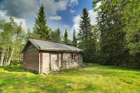 Historical chalet in the nature reserve Tandovala in Dalarna, Sweden