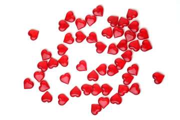 Red hearts on a white background