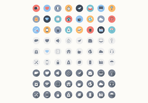 72 Round Color and Grayscale Icons 1