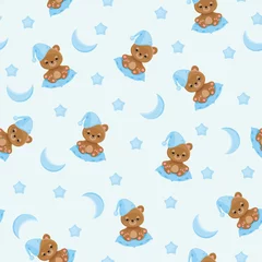 Tapeten Schläfriger Teddybär nahtloses Muster © Nataliya Dolotko