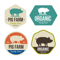 Set of Pig farm fresh pork meat emblems design , logo, label, symbol.Vector illustration