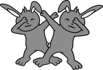 freunde 2 team party dub dab tanz dabbing move tanzen position hände arme hand kopf strecken zeigen figur bewegung position tanzfigur hase kaninchen lustig