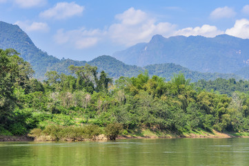 Riverside landscape in the Nam Ou River, Laos