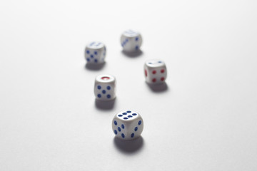 close-up view of dices on isolated background
