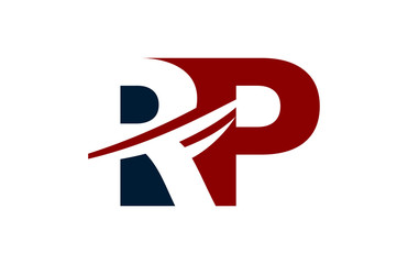 RP Red Negative Space Square Swoosh Letter Logo - obrazy, fototapety, plakaty