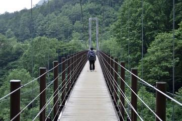 Obraz premium 吊り橋を歩く人