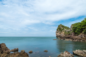 Rock coast with sea and blue sky view,Summer landscape scene