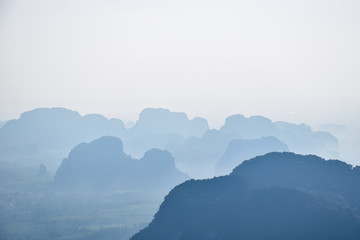 beautiful mountains layer in the morning mist for background, Khao Ngon Nak or Dragon Crest mountain, Krabi
