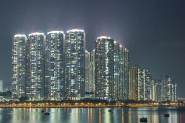 Fototapeta na wymiar Panorama of residential district in Hong Kong city at night