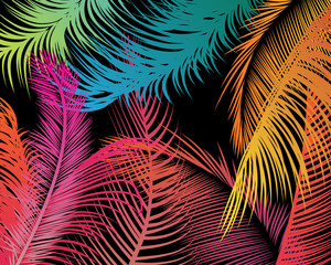 Hello summer background. Tropical palm leaves pattern. Palm Tree branches. Tropic paradise backdrop. Summer Background set for brochure, banner, layout, greeting card, and presentation.