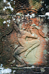 Dancing Apsaras bas relief in Angkor Thom