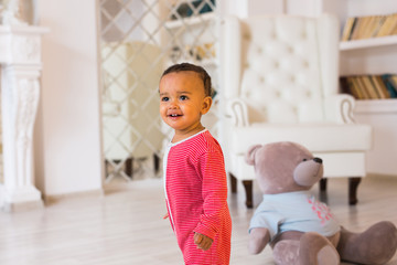 Fototapeta premium Portrait of mixed race kid at home