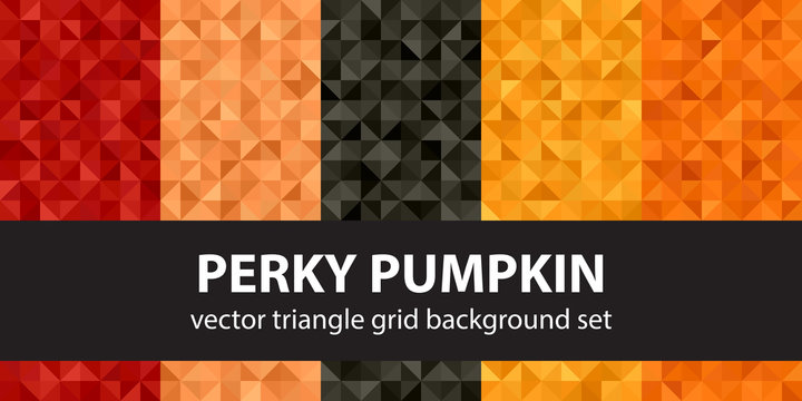 Triangle pattern set Perky Pumpkin. Vector seamless geometric backgrounds