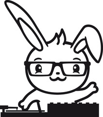cool nerd hornbrille dj party musik club disko auflegen mischpult platte scratchen kaninchen hase klein süß niedlich glücklich