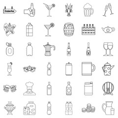 Alcohol icons set, outline style