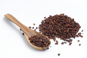 Closeup Dried Ma-khwaen Seeds (Zanthoxylum limonella) suitable for thai food