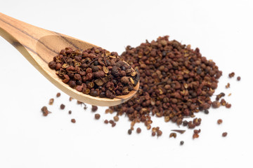 Closeup Dried Ma-khwaen Seeds (Zanthoxylum limonella) suitable for thai food
