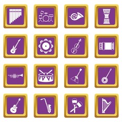 Musical instruments icons set purple