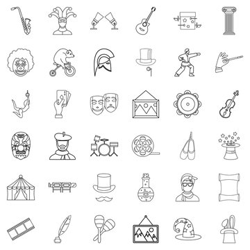 Art icons set, outline style
