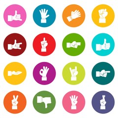 Hand gesture icons many colors set