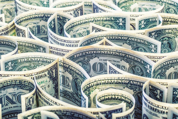 Dollar. American dollar banknotes rolled in different positions