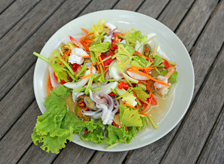 Spicy Shrimp with Squid Salad (Thai food)