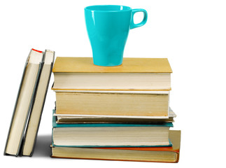 Pile of old books isolated on white