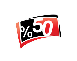 fifty percent discount illustration, sign design, isolated on white background. 