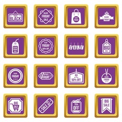 Black Friday icons set purple