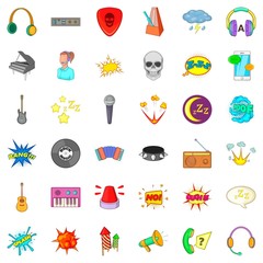 Audio icons set, cartoon style