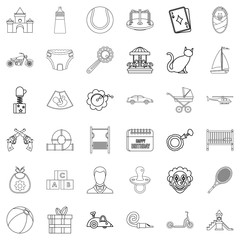 Baby icons set, outline style