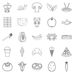 Edible icons set, outline style