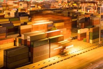 container yard at night