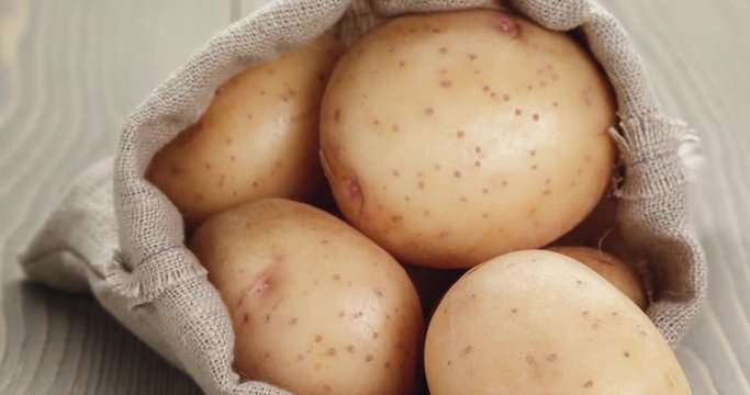 baby potatoes in sack bag