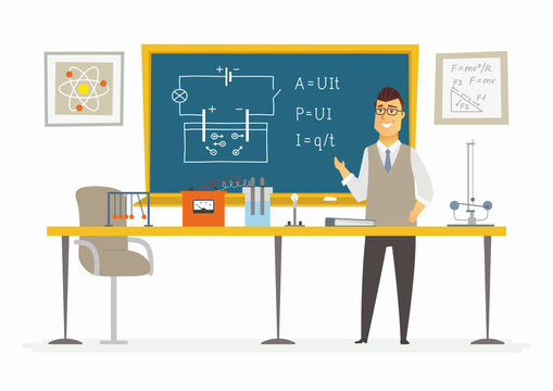 Physics Classroom - male teacher composition at the blackboard