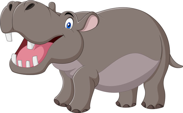 Cartoon smiling hippo isolated on white background