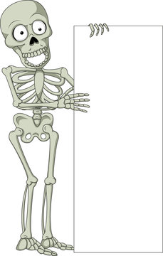 Cartoon skeleton holding blank sign