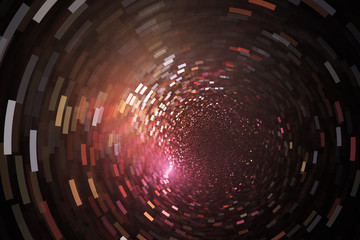 Glittering swirl. Abstract golden and red sparks on black background. Fantasy fractal texture. Digital art. 3D rendering.