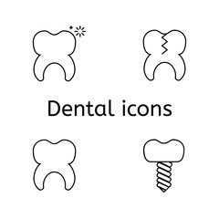 Tooth icons set. Set of dental outline icons.
