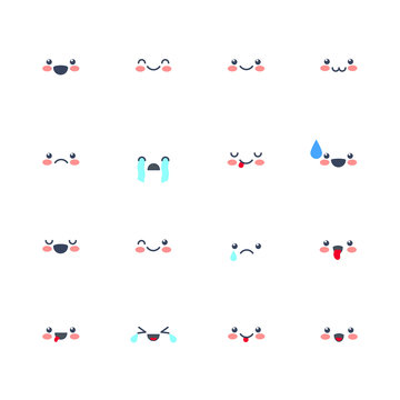 Set Emoji icons for applications and chat. Emoticons with different emotions isolated on white background.