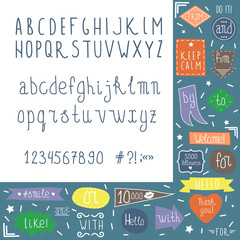 Vector fun hand drawn kid alphabet letters with catchwords set