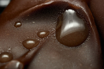 Background of water droplets on chocolate macro
