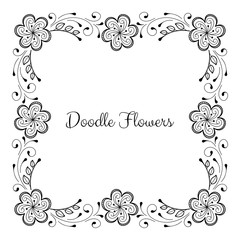 Hand drawn monochrome floral frame. Place for text. Vector illustration